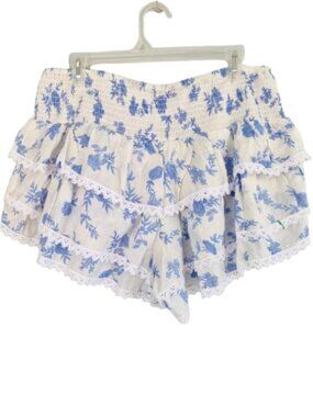 NEW XL 100% Cotton Cute Frilly Ruffled White and Blue Womens Shorts Lace